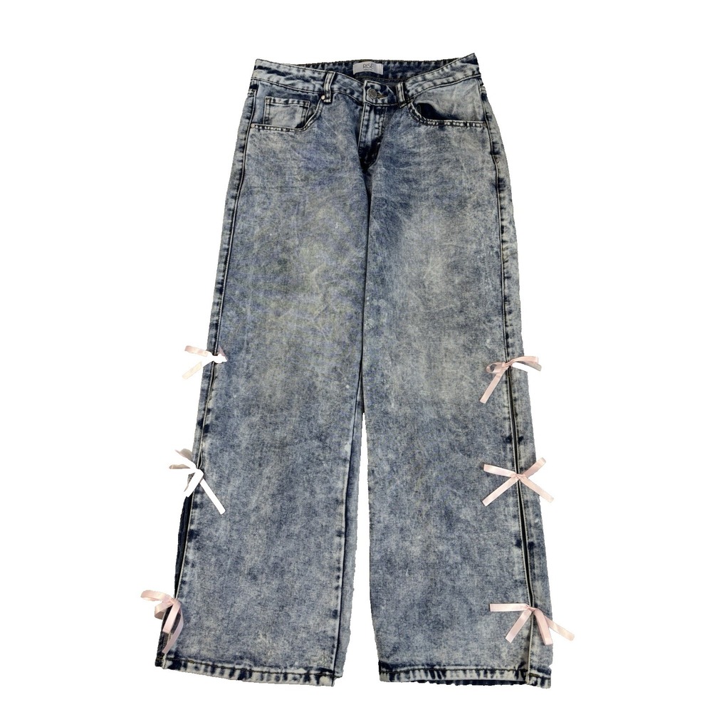 Rise Supply Co. Juniors 9 Wide Leg Jeans Pink Bows Urban Streetwear‎ 90's Y2K